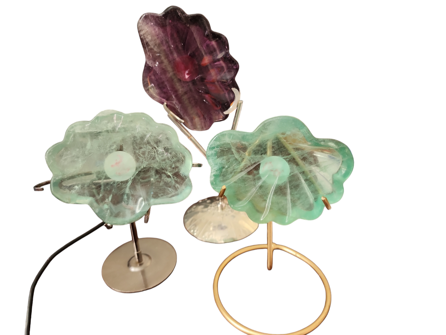 Fluorite 3 piece clam bowls with stands